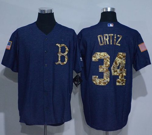 Red Sox #34 David Ortiz Denim Blue Salute to Service Stitched MLB Jersey - Click Image to Close